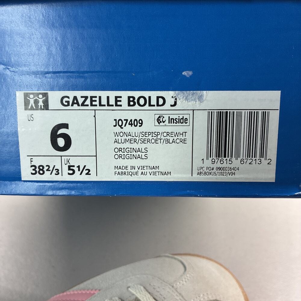 Adidas Gazelle Bold J Beige Semi Pink Spark GS Sneakers JQ7409 Size 6 Youth - Picture 7 of 7